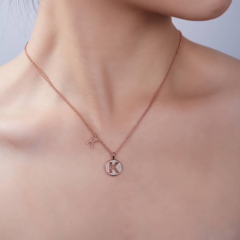K pendant S925 silver plated rose gold Moissanite diamond light luxury letter necklace
